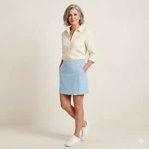 Croft & Barrow Light Blue Elastic Waist Skort Size Large L Pockets 18.5"